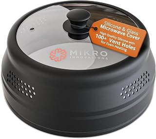 Mikro Innovations Glass & Silicone Microwave Splatter Cover – Tall and Collapsible Design that fits 6-10.5in Plates and Bowls - Space Saving, BPA Free & Dishwasher Safe (1, Black, large)