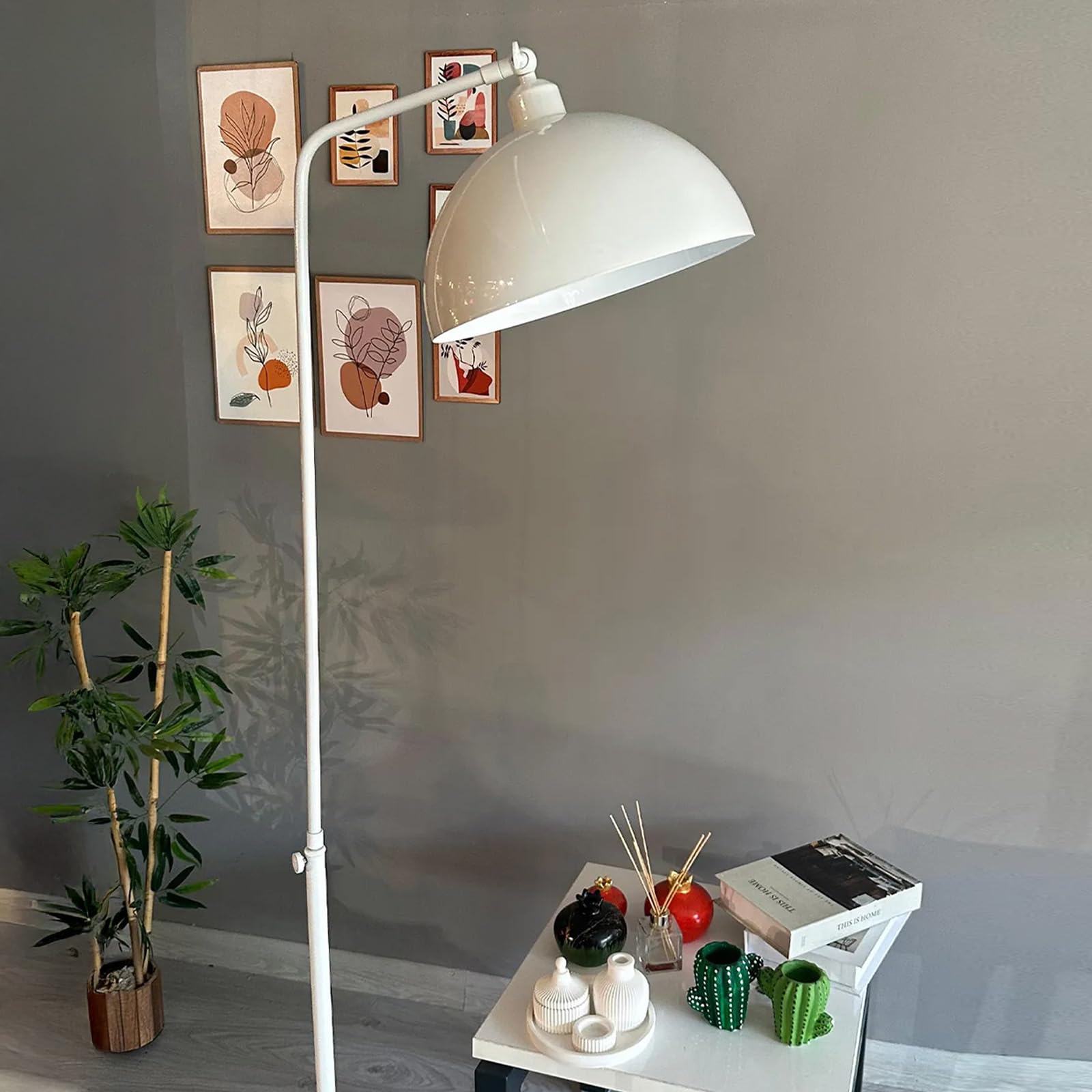 bamyum Gorkiede Floor Lamp Metal, Modern Floor Lamp for Bedroom, Living Room, Children's Room with E27 Socket, 30 cm Wide, Adjustable Lampshade White