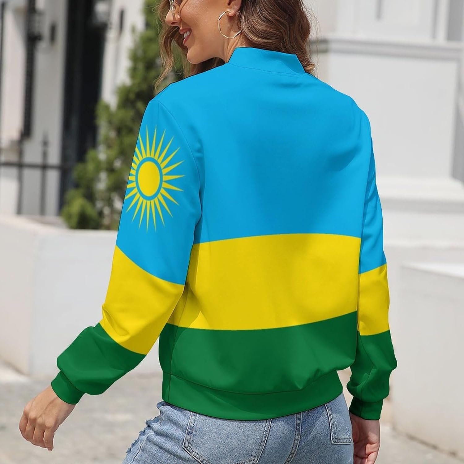 Zakqeik Women's Greece Flag Long Sleeve Jacket Cardigans Lightweight Zipper Sweatshirts