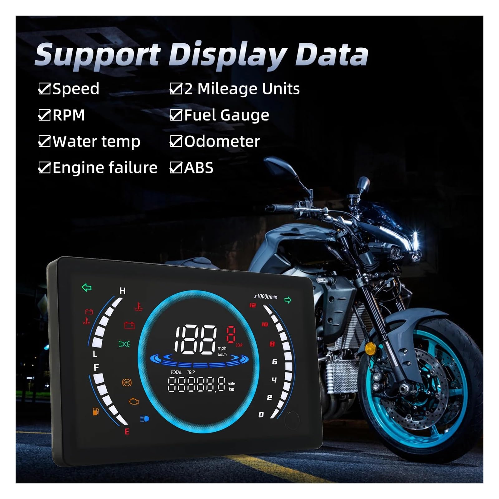 Moto Odómetro Tacómetro Velocímetro Universal para Motocicleta De 12 V, RPM, 199 Km/h, LED Digital Ajustable, con Temperatura, Marcha Km/con Sensor