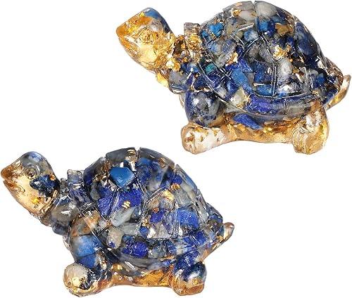mookaitedecor 2 piezas de estatua de tortuga de cristal de lapislázuli, figura de tortuga de resina, piedra de bolsillo para decoración del hogar y