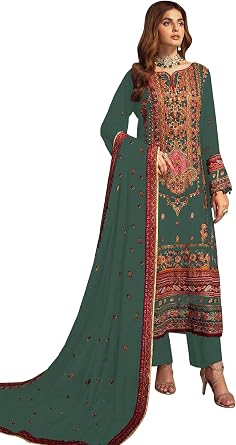 Straight Salwar Kameez Georgette Embroidery Squence Traditional Indian Pakistani Ready To Wear Dress