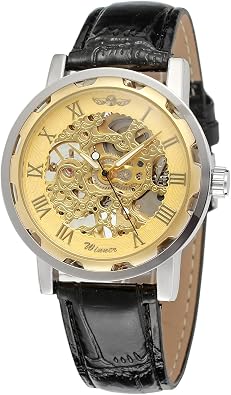 FORSINING Mens Skeleton Mechanical Wrist Watch Steampunk Luxury Black Leather