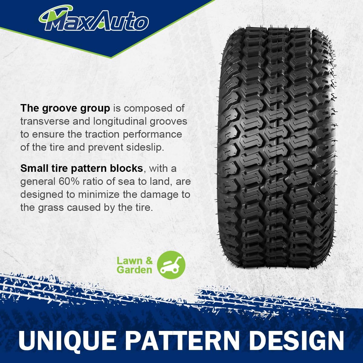 MaxAuto 15x6-6 Front & 20x8-8 Rear Lawn Mower Turf Tires 15x6.00-6 and 20x8.00-8 4PR Tubeless Tire for Home & Garden Lawn Mower Riding Tractor Golf Cart (2 Front +2 Rear Tires,4 Pack in 2 Packages)