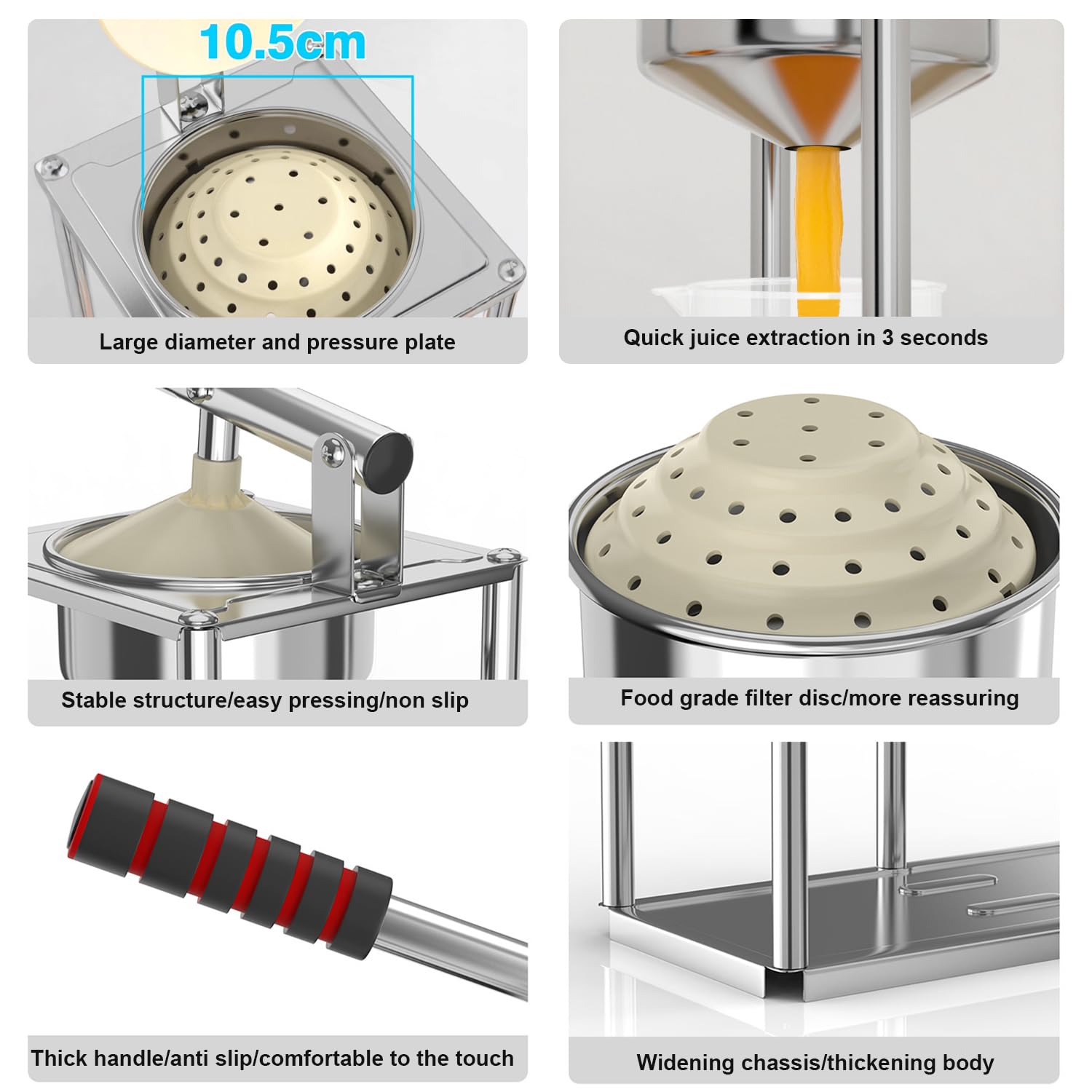 Spremiagrumi Manuale Premium in Acciaio Inox,Spremiagrumi Commerciale a Pressa Manuale con Bicchiere Dosatore,Spremi Frutta Professionale,per Melograno,Limone,Lime e Agrumi,30 Filter Bags
