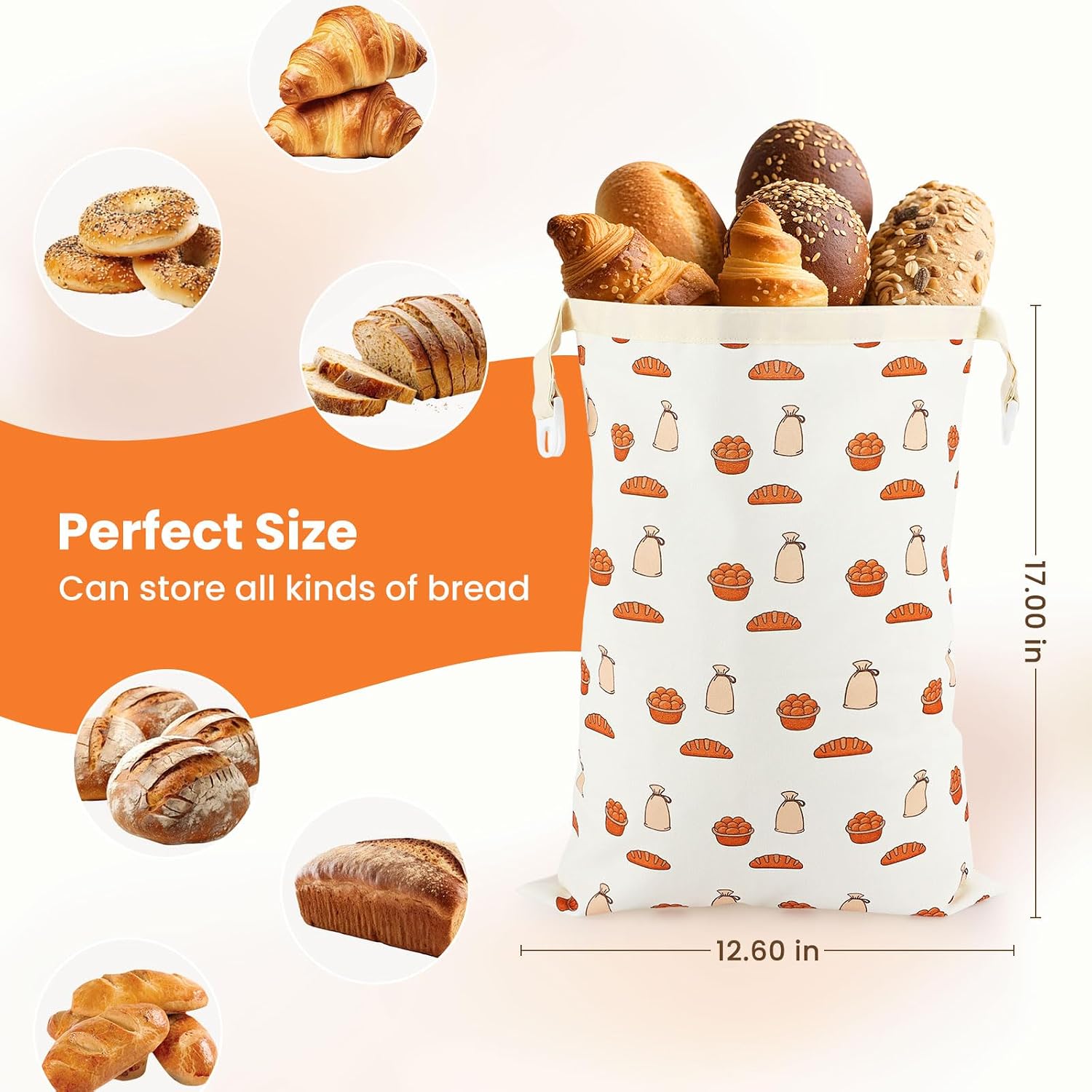 2pack* Reusable Cotton Bread Storage Bags with TPU Lining - Eco-Friendly Freshness Keeper for Bakery, Homemade Bread, Baguettes, Fresh and Refrigerable, Large Capacity and Portable-32 * 43CM image 2