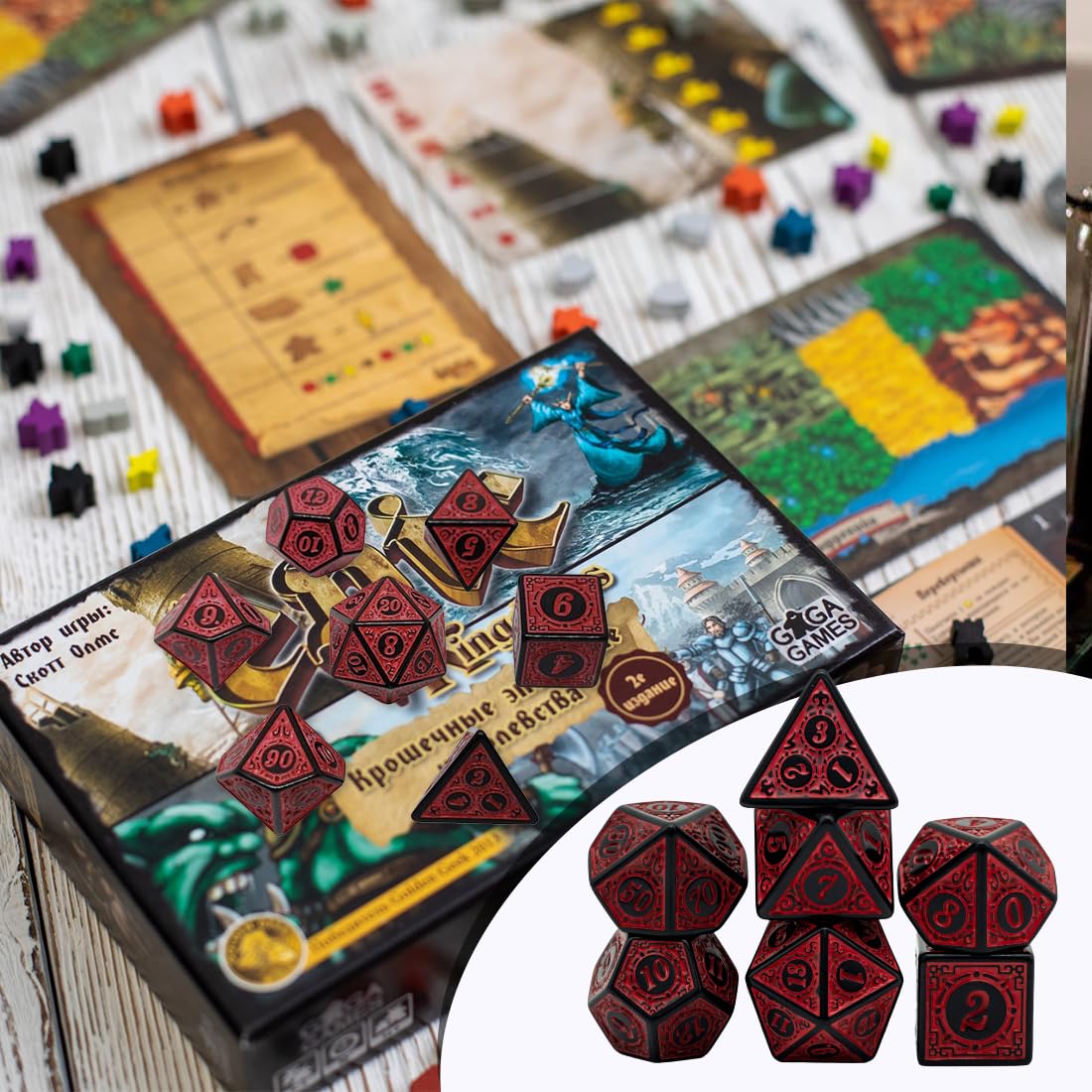 7 Piezas Dados Poliédricos 20 Caras de Rol - Juego de Dados de Colores Con Bolsas para DND RPG MTG (Rojo)