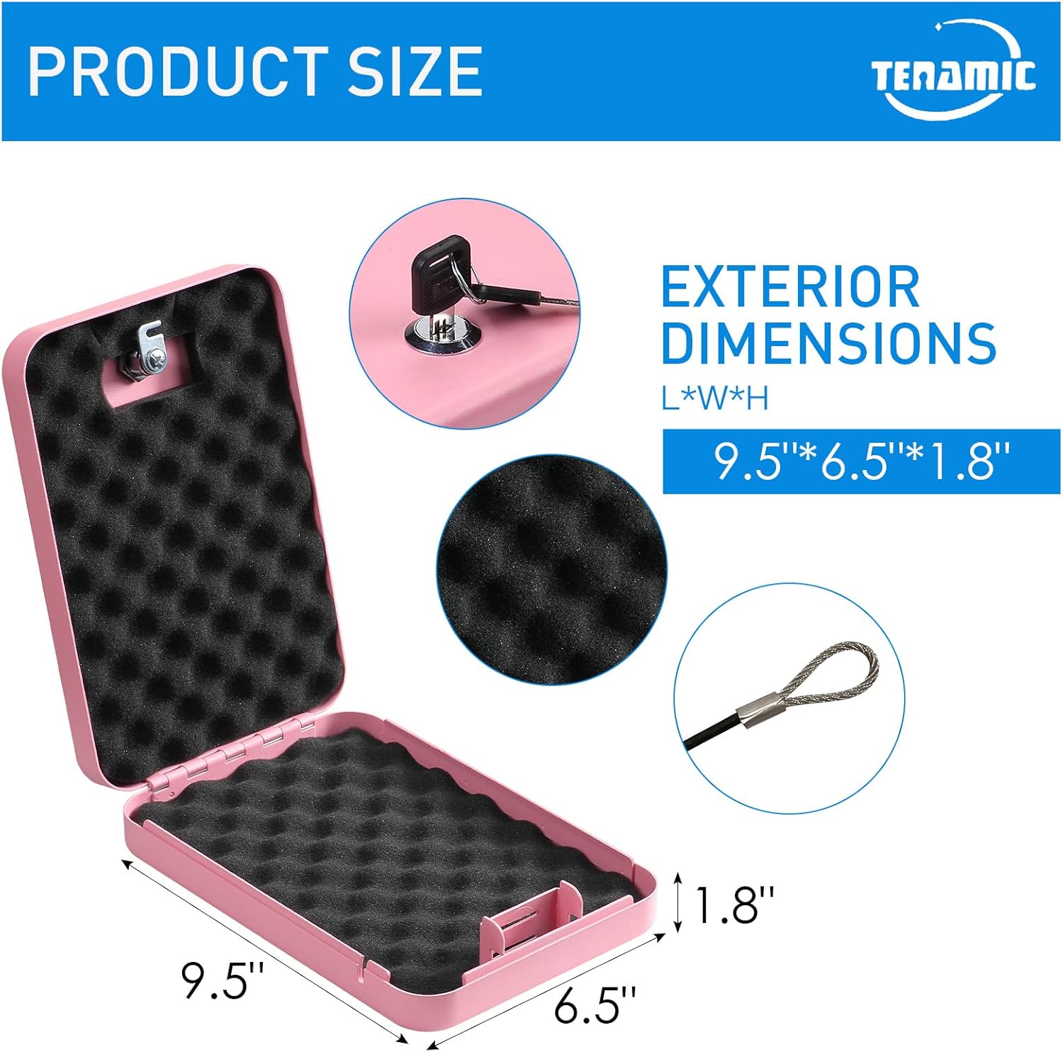 Tenamic Pistol Safe, Portable Travel Gun Safe, Solid Steel Handgun Lock Box for Home, Gun Safes for Car, Pink