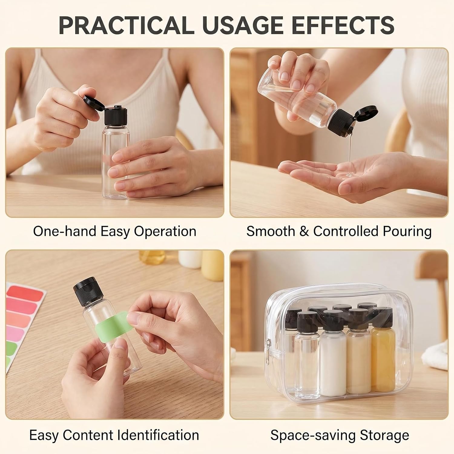 12 Pcs 0.5oz Clear Plastic Flip Cap Travel Bottles with Stickers