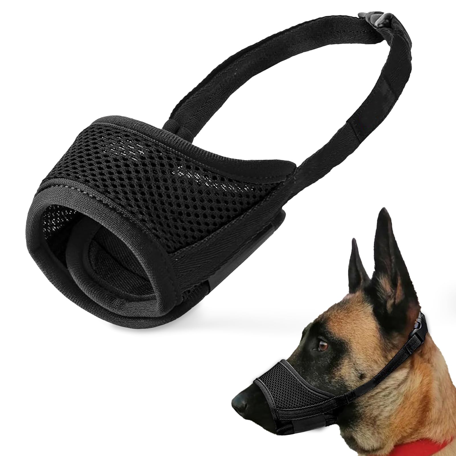 maxtachi Pet Muzzle with Adjustable Loop and Soft Pad, Allows Panting Drinking, Soft Breathable Dog Muzzles, Dog Muzzle to Prevent Biting Barking and Chewing-Black (m)