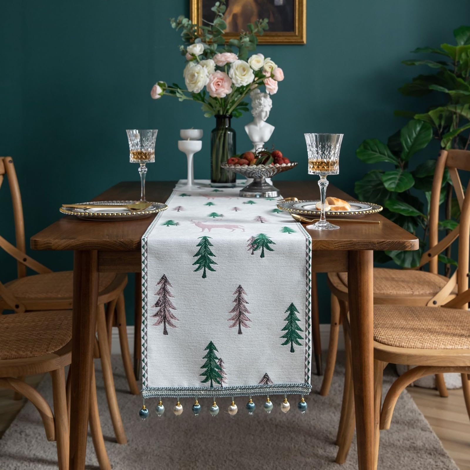 Tischläufer Modern Polybaumwolle, Tischläufer Hochzeit 35x300 cm, Jacquard-Baummuster