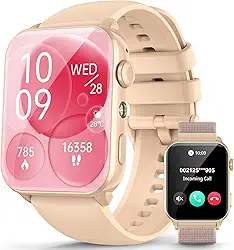 Smartwatch Feminino 1.91" com Luz LED - Tela Full Touch, 100+ Modos Esportivos, Chamadas Bluetooth, Assistente de Voz, Compatível iOS/Android, 2 Pulseiras (Rosa)