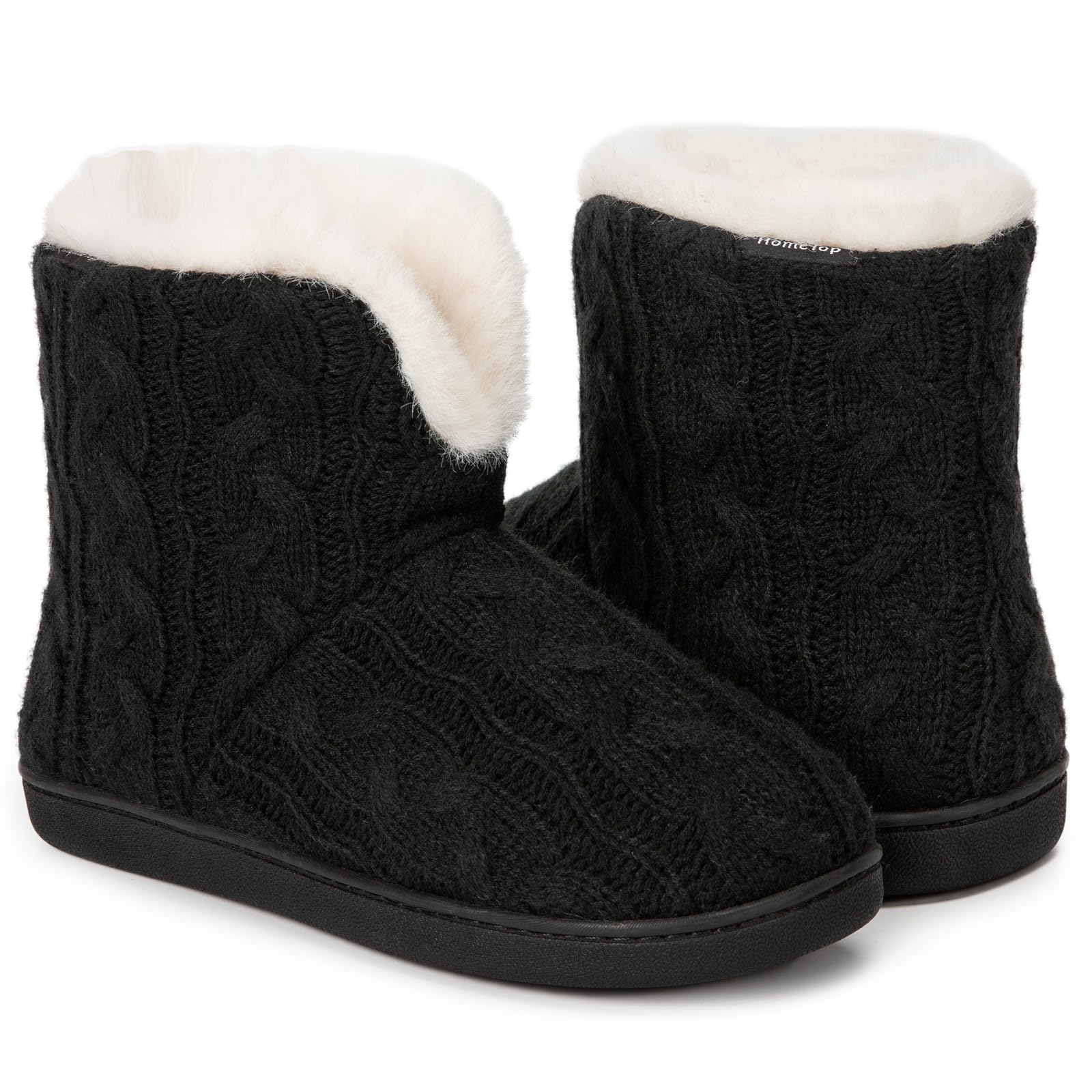 Photo 1 of HomeTop Women's Fuzzy Memory Foam Boot Slippers with Indoor Outdoor Rubber Sole 5-6 Dark Black