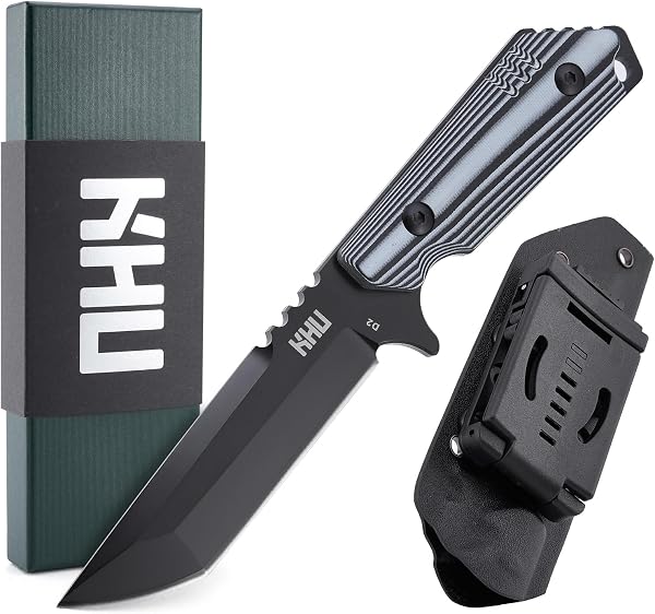KHU Nóż ze stałym ostrzem Nóż survivalowy Nóż myśliwski Bushcraft Stali D2 Rękojeść G10, outdoorowy Myśliwski kempingowe Akcesoria - z pochwą Kydex - 30A