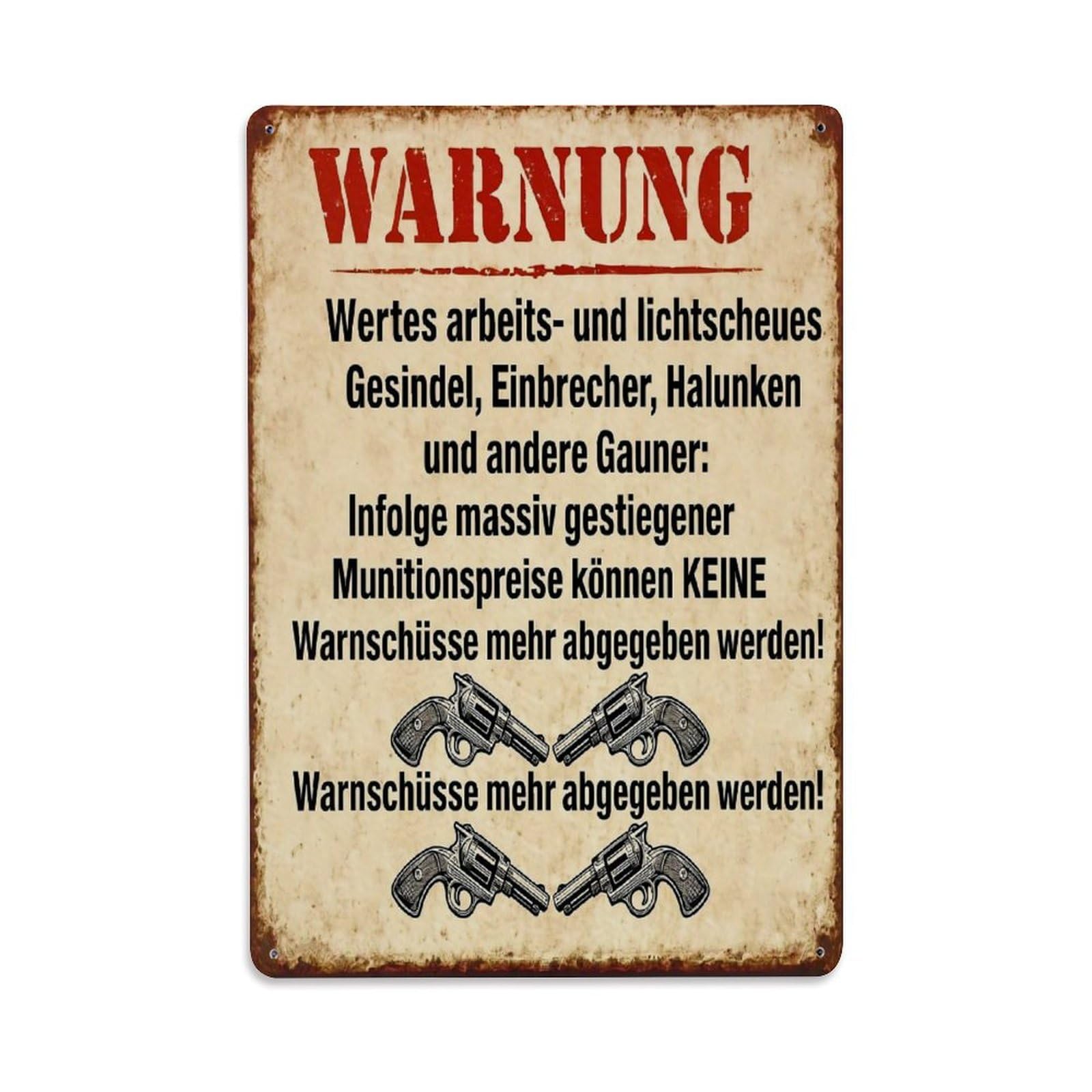 Warning Sign With Revolvers Retro Metal Tin Sign, Vintage Metal Poster for home, Gaming Room, Studio Workshop,Bar,Garage Wall Art Decor 8x12 Inch