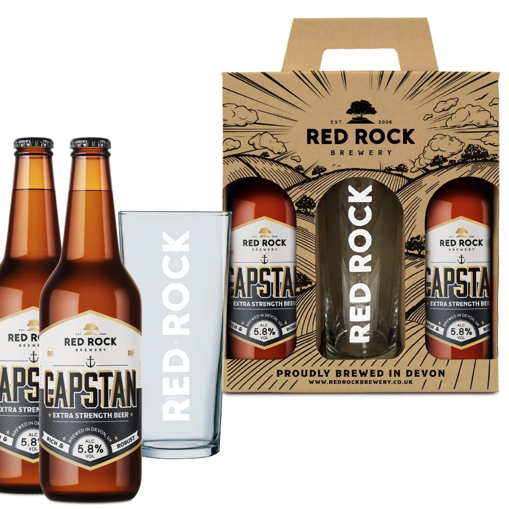Red Rock Brewery Traditional British Ale Gift Set with Glass - 2x 500ml Bottles of English Beer (Capstan 5.8%)