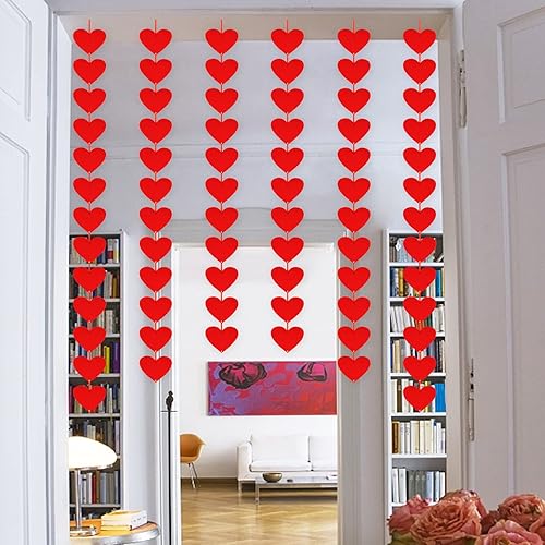 Vista 13 de 72 guirnaldas de fieltro de corazones rojos, no requiere bricolaje, guirnalda colgante de corazón rojo para el día de San Valentín, decoración
