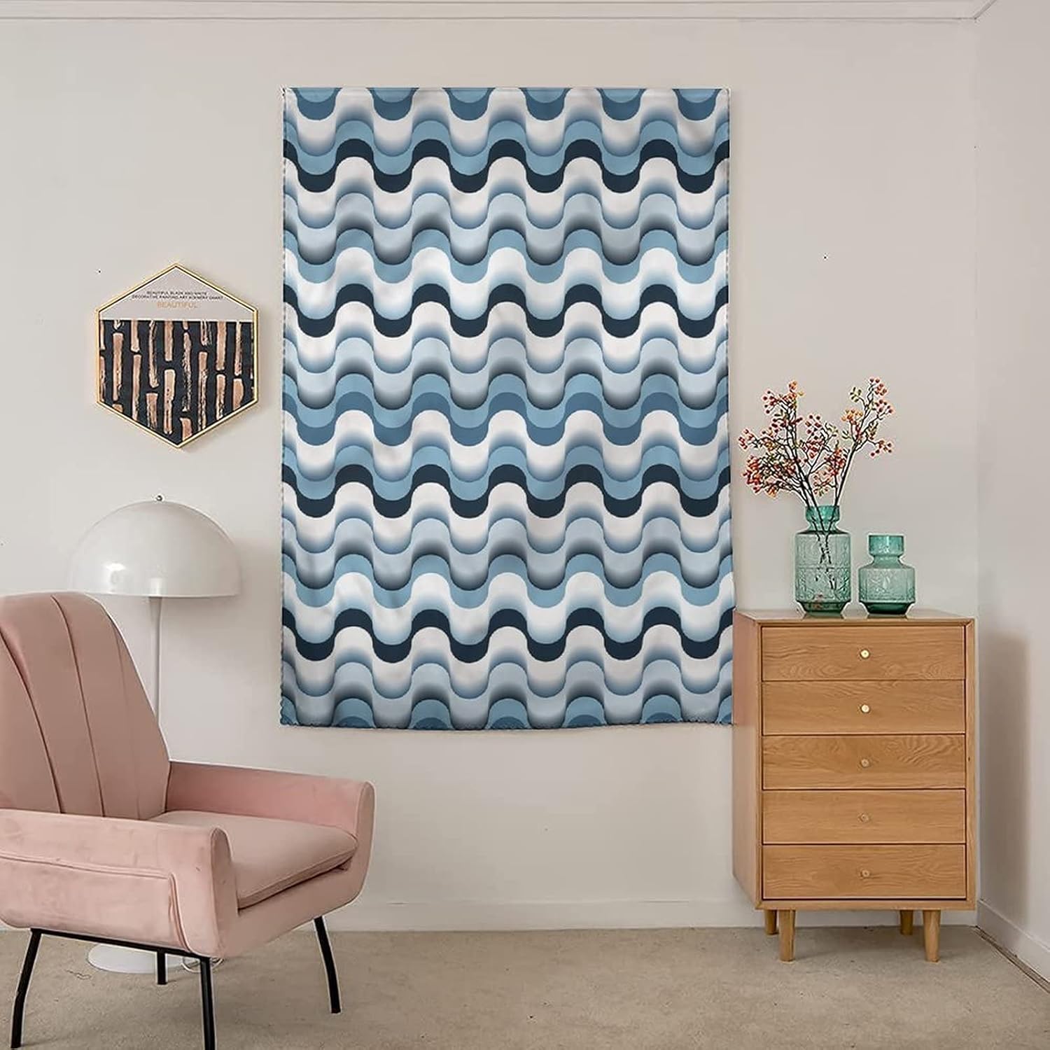 XISUNYA Adjustable Blackout Shades, Abstract Portable Blackout Curtain, Abstract Swirl Wave Design Print Temporary Blackout Blinds,47W x54L Inch, for Bathroom Living Room Bedroom
