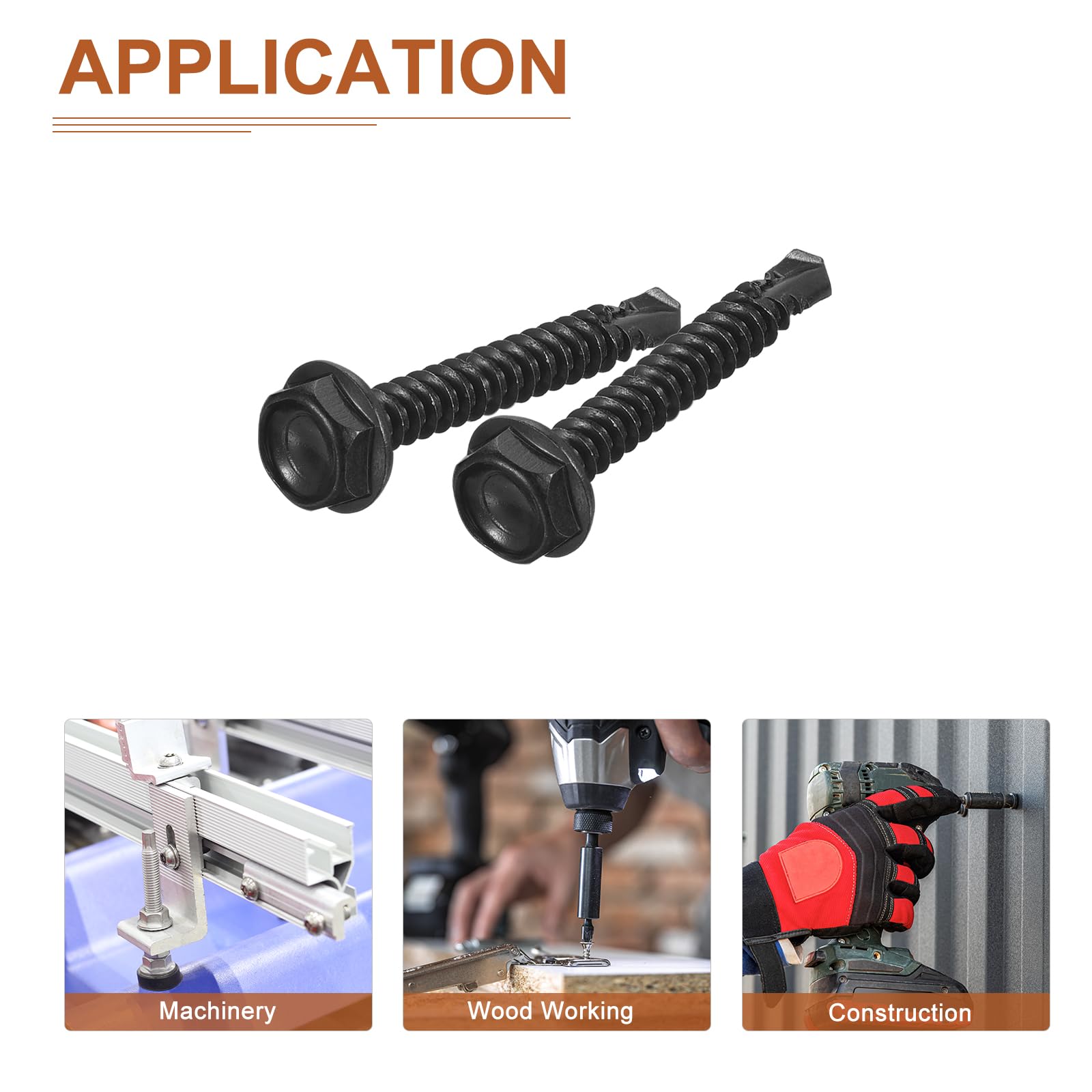 DTGN #8x1-1/4" Hex Washer Head Self Drilling Screws, 50Pack, Good for Machine, 410 Stainless Steel Black Oxide - Image 4