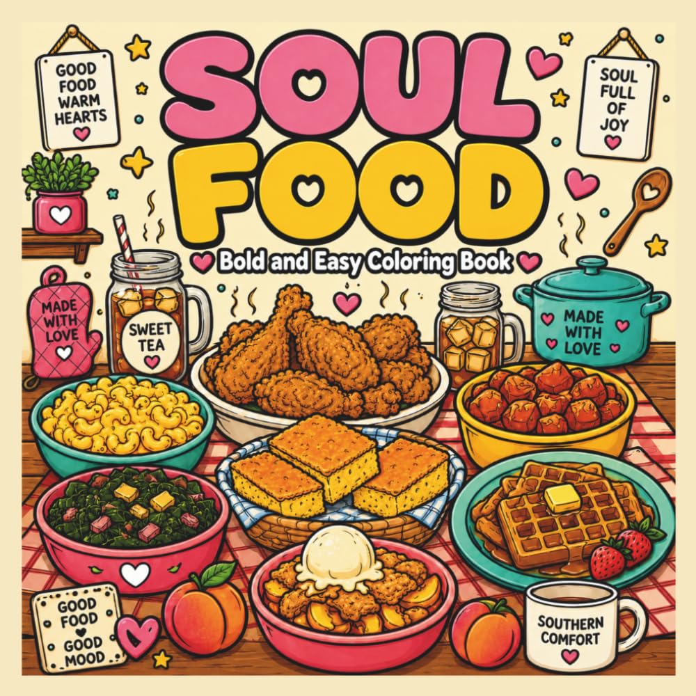 Soul Food:: Bold And Easy Coloring Book: Featuring Southern Comfort Food Pages for easy Relaxation and Stress Relief