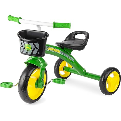 John Deere Heavy Duty Tricycle with Basket - John Deere-Ride-On Toddler Tricycle - Green - Ages 2 Years and Up, Large