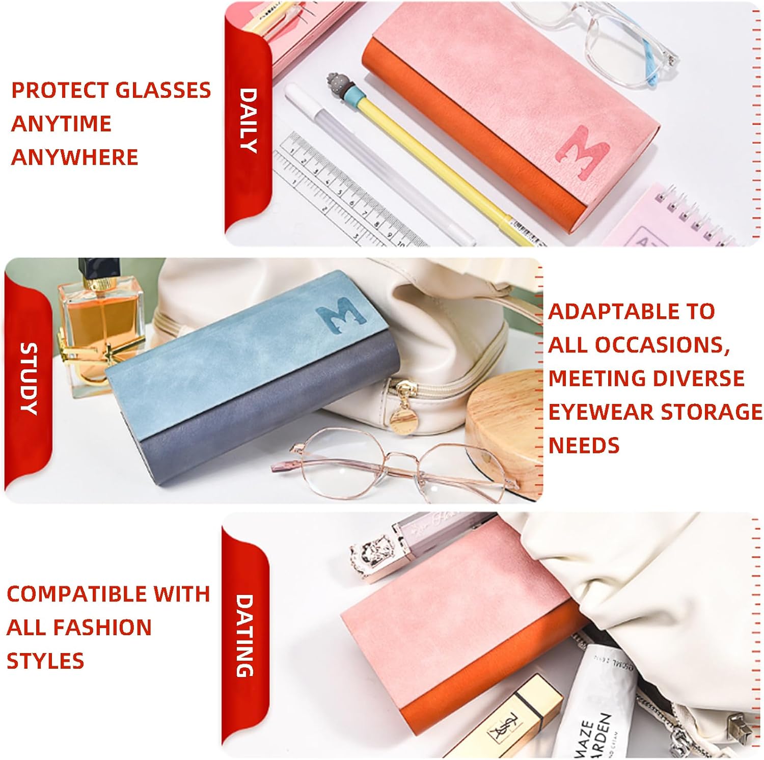 Double Eyeglasses Case 2 Slots, PU Hard-shell Travel Dual Glasses Sunglasses Organizer - Image 7