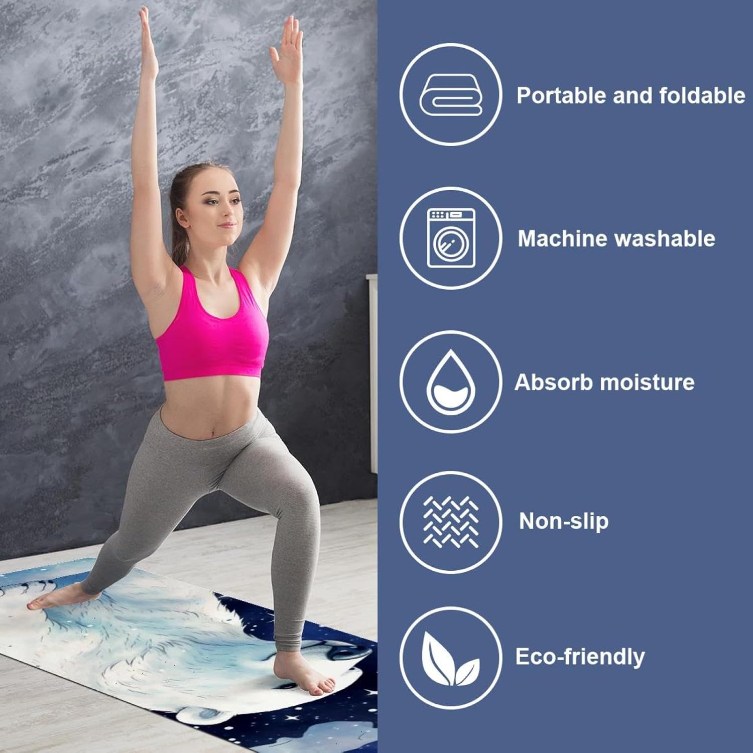 Yoga Towel, Galaxy Bear Pattern Non Slip Sweat Absorbent Hot Yoga Mat Towel for Hot Yoga, Pilates and Fitness - 72.8" x 26.8"