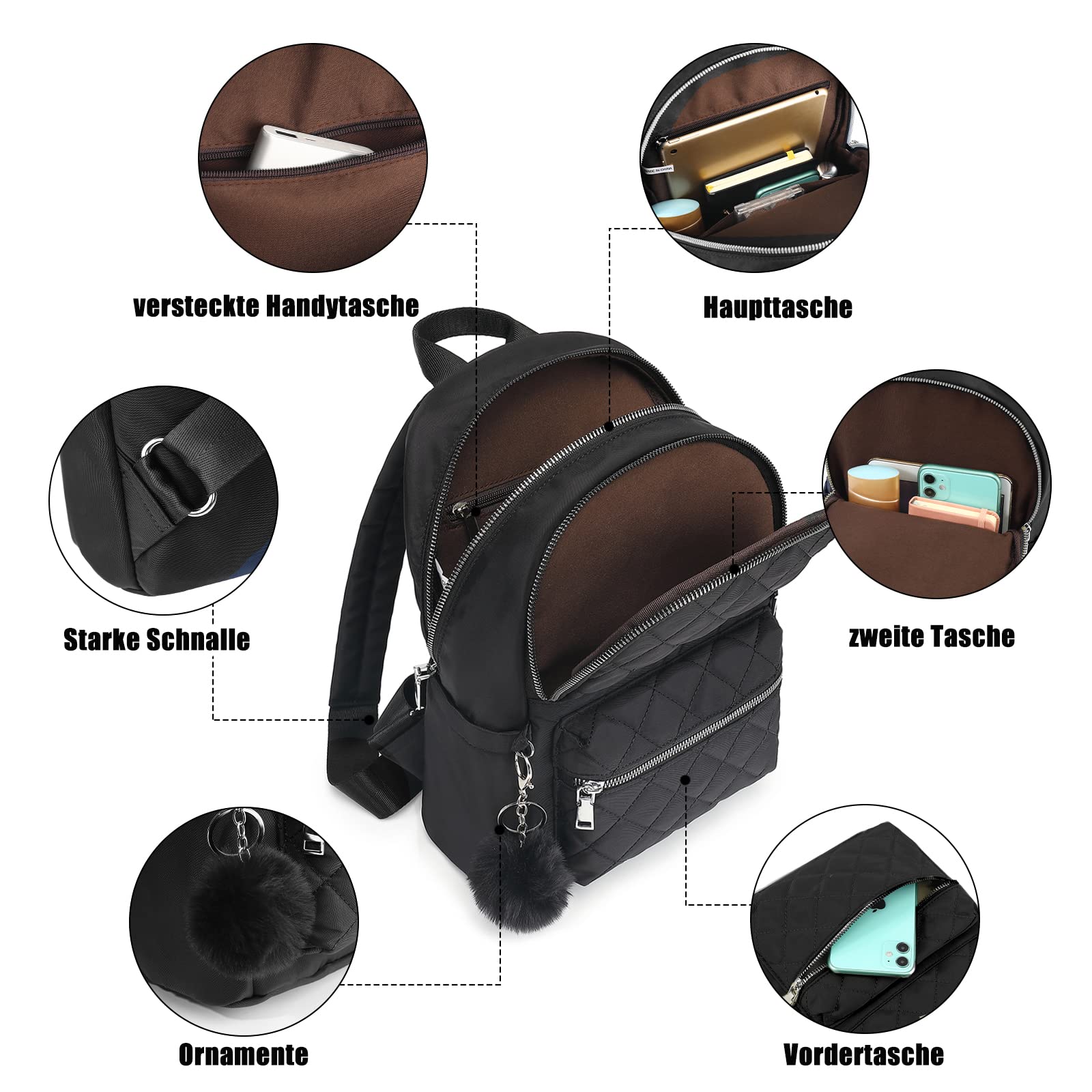 TANTOMI Rucksack Damen Klein, Cityrucksack Wasserdicht Rucksäcke Daypacks Damen Rucksackhandtaschen Rucksack Für Lässig Schule Travel Wandern Arbeit