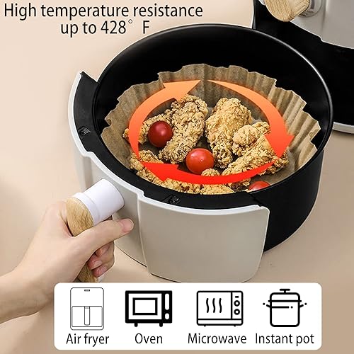 Miniatura 4 de 200 forros de papel desechables para freidora de aire, papel pergamino redondo antiadherente para hornear asar horno microondas (6.3 pulgadas)