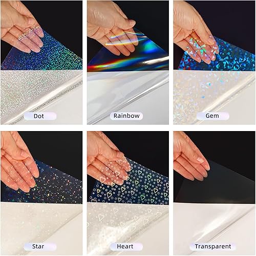 Miniatura 31 de 24 hojas laminadas holográficas transparentes holográficas, autoadhesivas, película de vinilo impermeable con purpurina transparente para papel