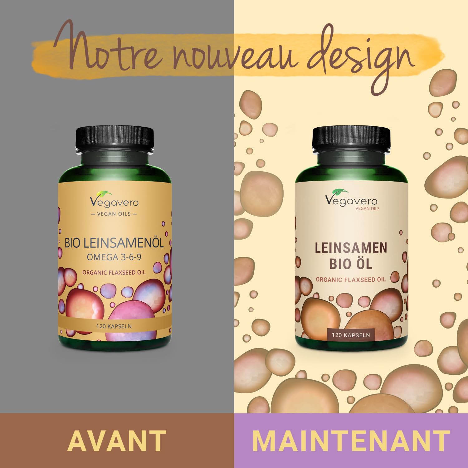 OMÉGA 3 6 9 BIO Vegavero® | VEGAN | 100% Naturel : Huile de Lin 1000 mg | Sans Additifs | 120 Gélules