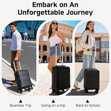 KONO Koffer Klein 16 Zoll Leicht ABS+PC Hartschalenkoffer mit Zahlenschloss Reisekoffer mit 4 Rollen Handgepäck für Ryanair und easyJet 45x35x20cm Schwarz