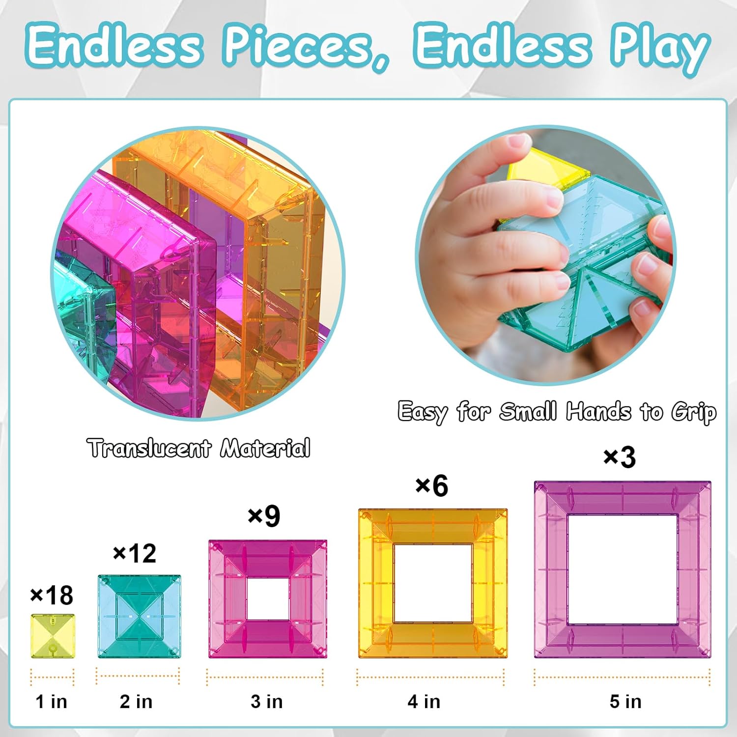 48 PCS Building Blocks Set for Kids, STEM Preschool Learning Stacking Toys for Toddlers Ages 3 4 5 6 - Pyramid Stacking Blocks with Storage Bag - Light Table Compatible