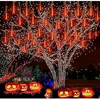 Halloween Lights Outdoor, Kwaiffeo Waterproof Orange Meteor Shower Lights for Halloween Decorations Outdoor, 8-Tube Falling Rain Lights for Fall Decor Autumn Yard, UL Plug