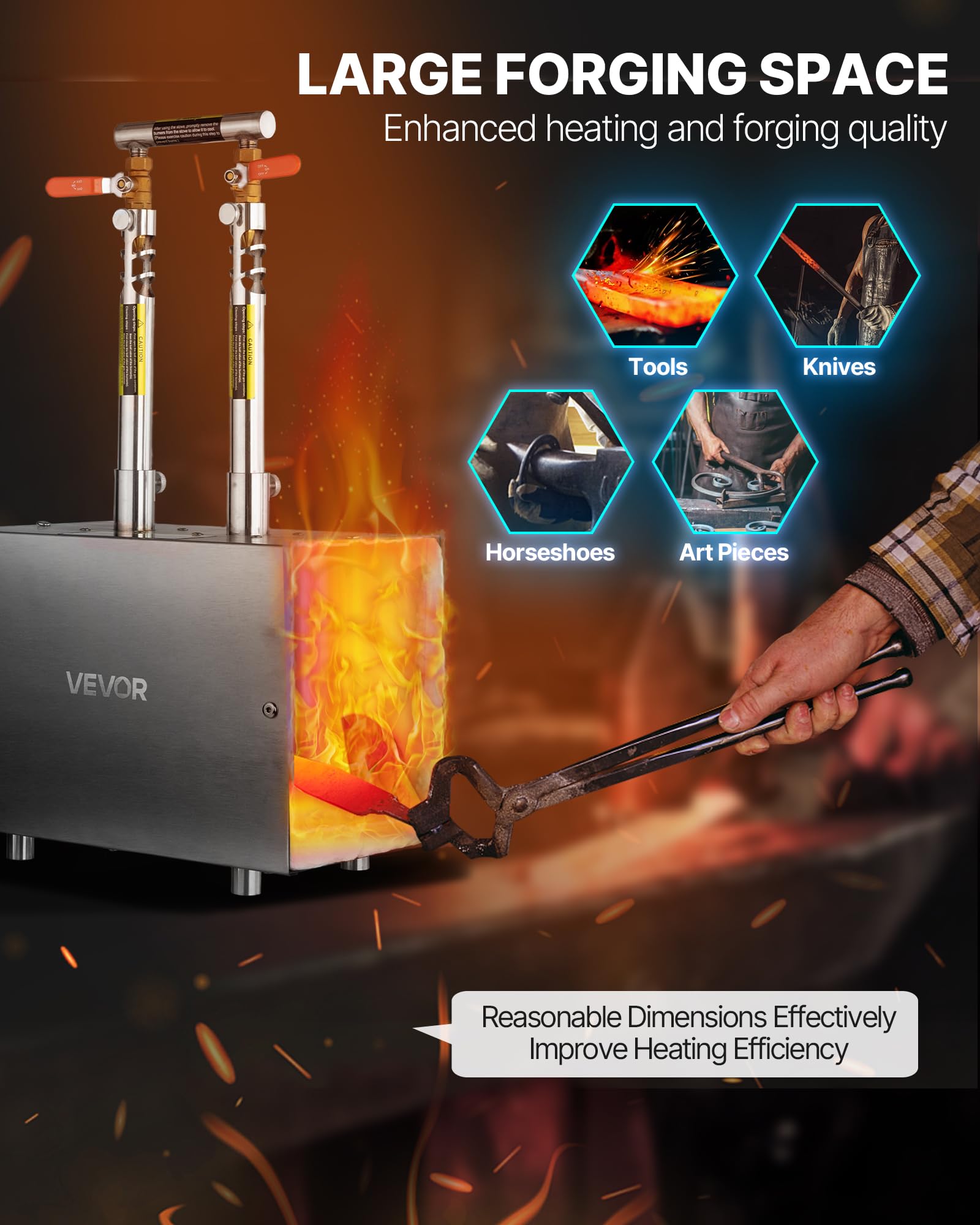 VEVOR Forgia a Propano Portatile da 2 Bruciatori 1427℃, Forno Quadrato per Forgiatura Metalli, Attrezzatura per Forgiatura a Gas in Acciaio Inox, per Lavoro Utensili e Coltelli Fabbri e Maniscalchi