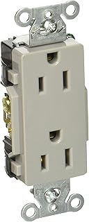 Hubbell DR15GRY Deco Receptacle, Common Ground, 15 amp, 125V, 5-15R, Gray
