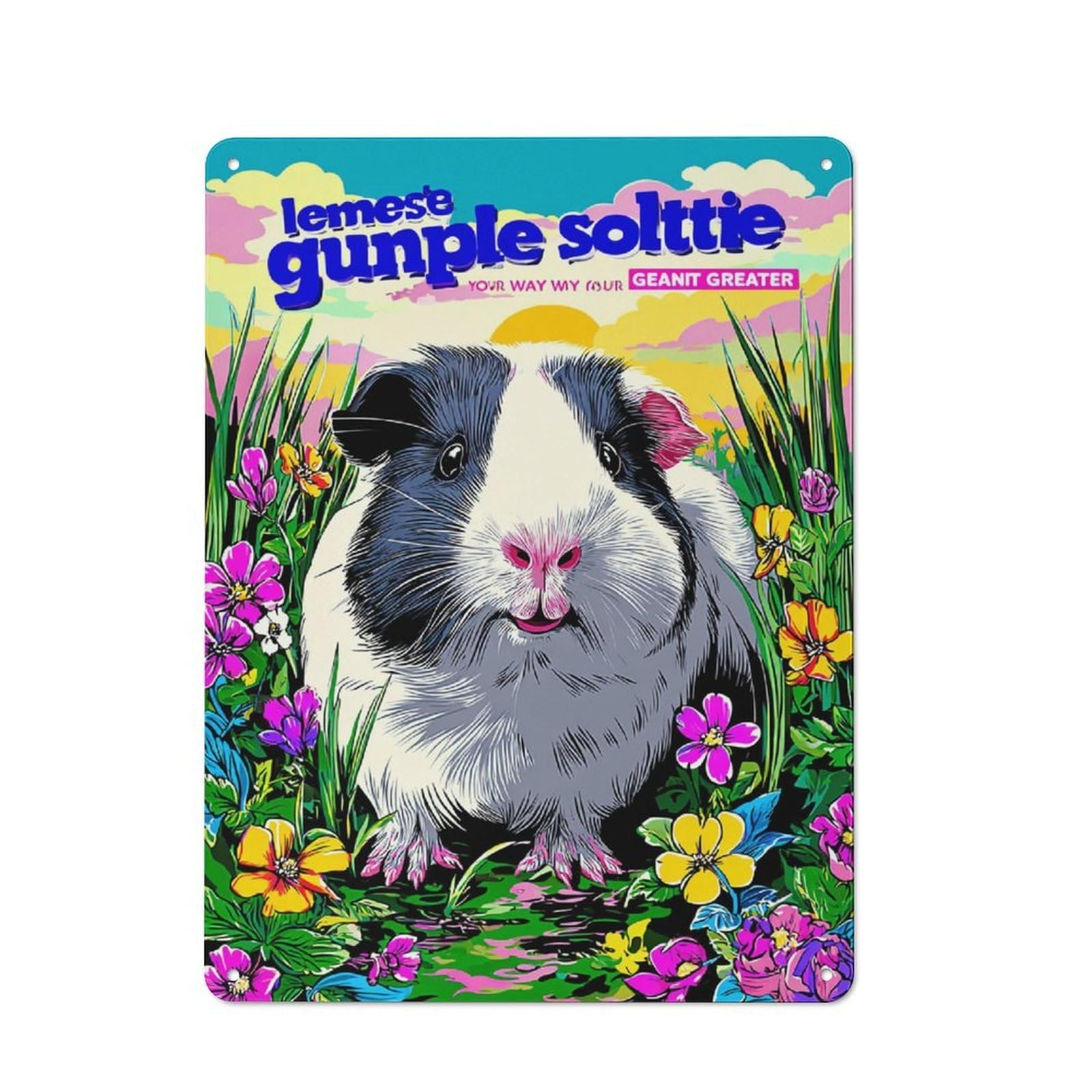 Junmoney Guinea Pig Garden Delight Metal Sign 40X30cm With For Workshop Wall, Rustic Decor, Wall Decoration For Workshops And Hobby Rooms