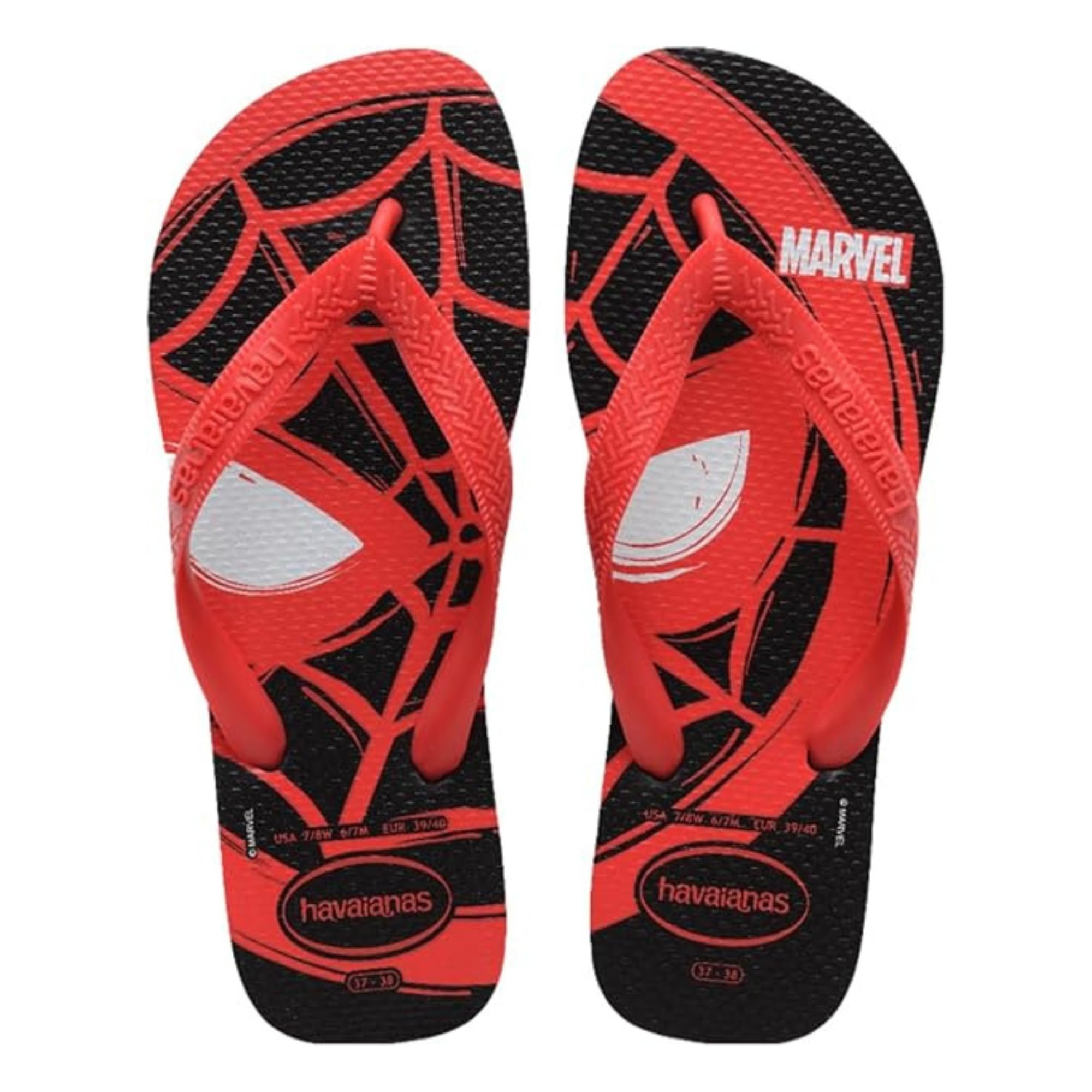 Havaianas Top Marvel Logomania Men FlipFlop Black/Red Ruby 6.5/7 UK