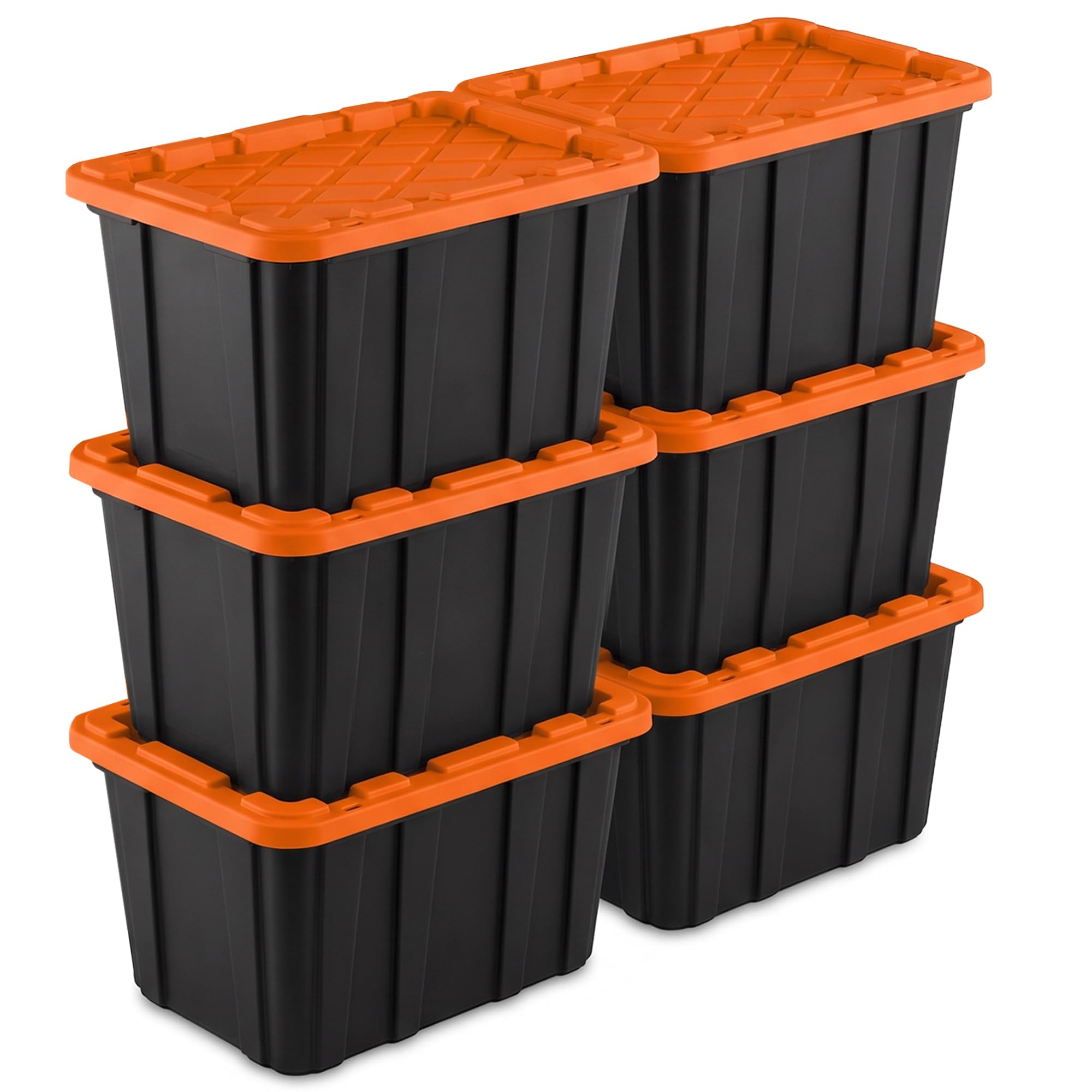 Sterilite 6 Pack 27 Gal Industrial Storage Tote with Snap Fit Lids, Orange