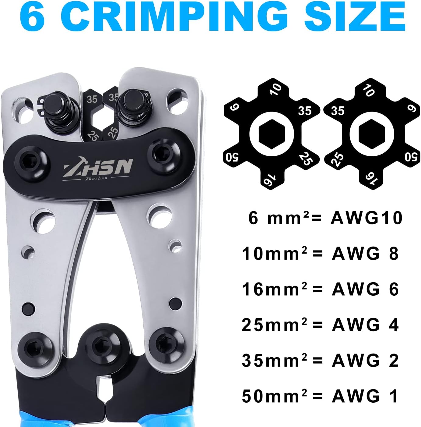Zhushan Battery Wire Crimper Kit, Battery Cable Lug Crimping Tool 10-1/0 AWG with Cable Cutter and 60Pcs Copper Ring Terminals Set, Heavy Duty Wire Crimper for Battery Terminal : Everything Else