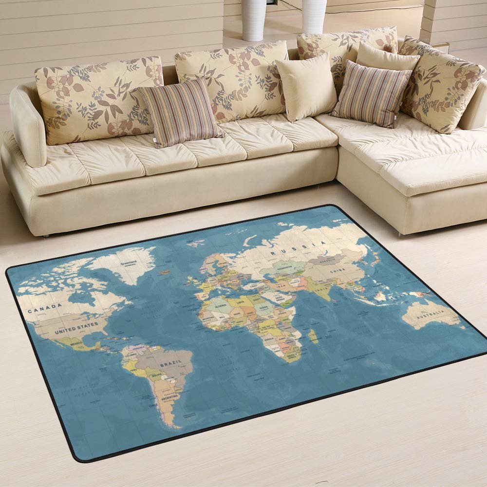 Tapis carte du monde bleu salon chambre salle à manger Ruchen