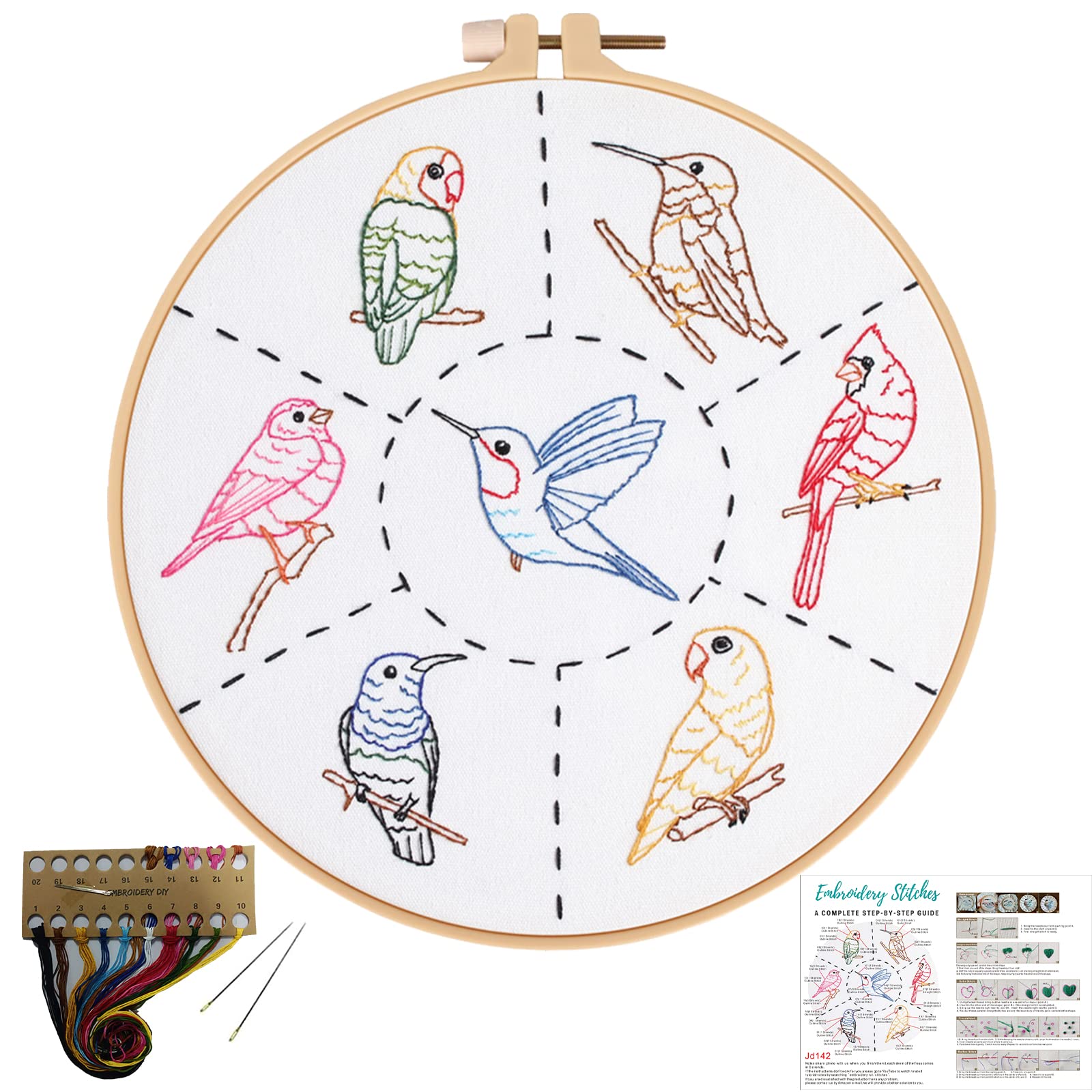Embroidery Kit Bird Shape Pattern Stamped Cross Stitch Kits for Beginners Adults Include Embroidery Fabric Embroidery Hoop Threads and Needles