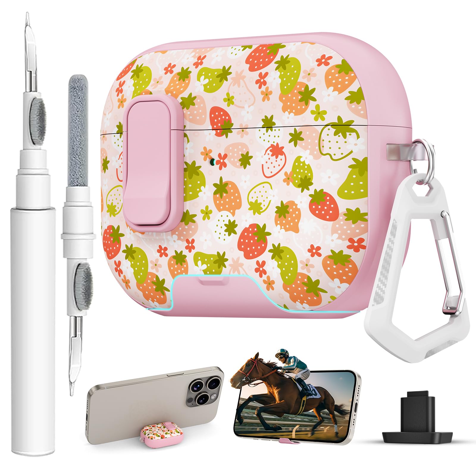 for AirPods Pro 3 Case with Lock &amp; Phone Stand,Cute Floral Pattern Style