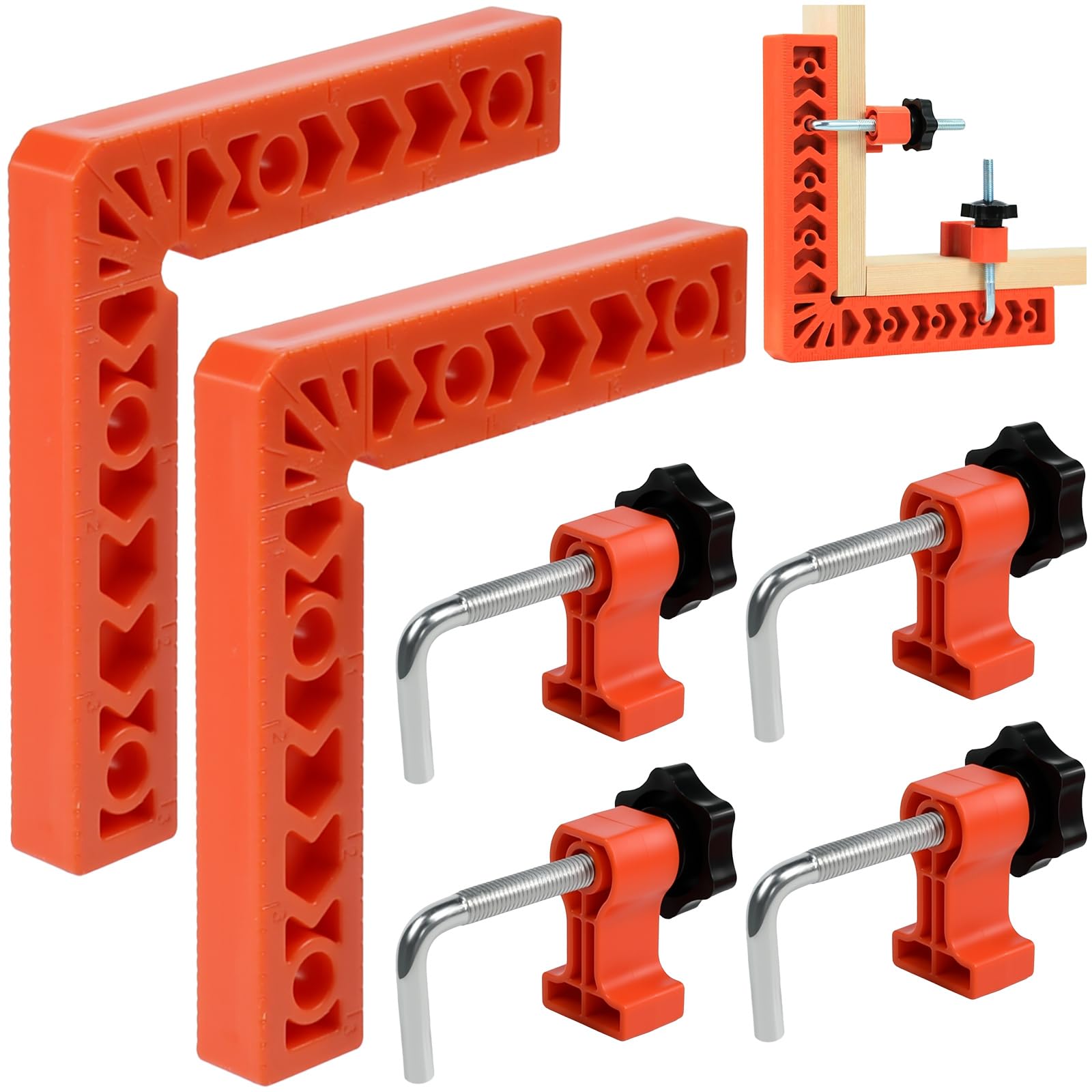 2 Sargentos de Ángulo Recto de 90 Grados, Abrazaderas de Posicionamiento 10 x 10 Cm, Escuadra de Posicionamiento Rectangulares de PP con 4 Sargentos para Carpintería, Bricolaje y Ebanistería