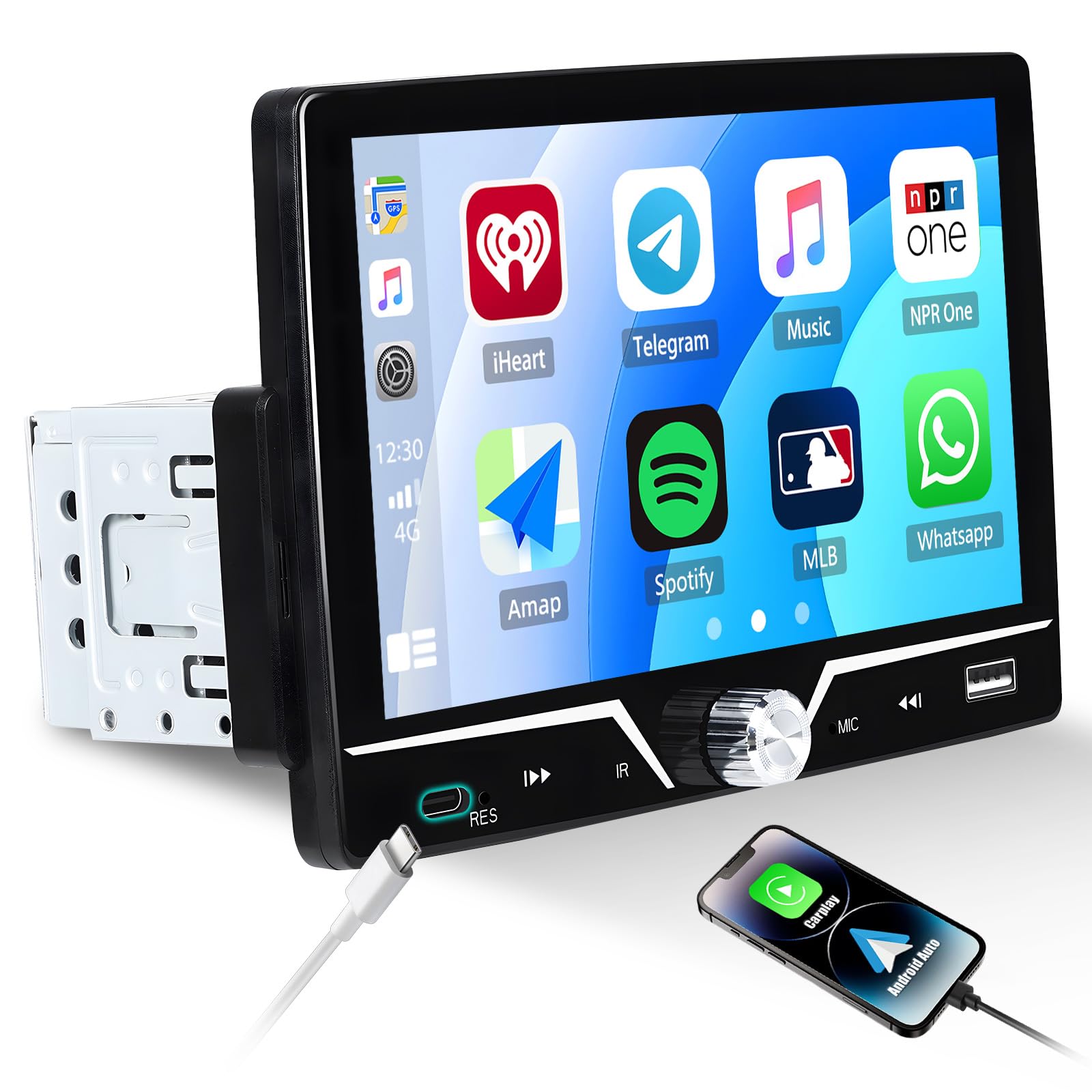 SIXWIN 1 DIN Bluetooth Radio Coche con Wired CarPlay & Wired Android Auto,7 Pulgadas Pantalla Táctil Estéreo Coche con Bluetooth/Mirror Link/FM/EQ/USB/Tipo-C