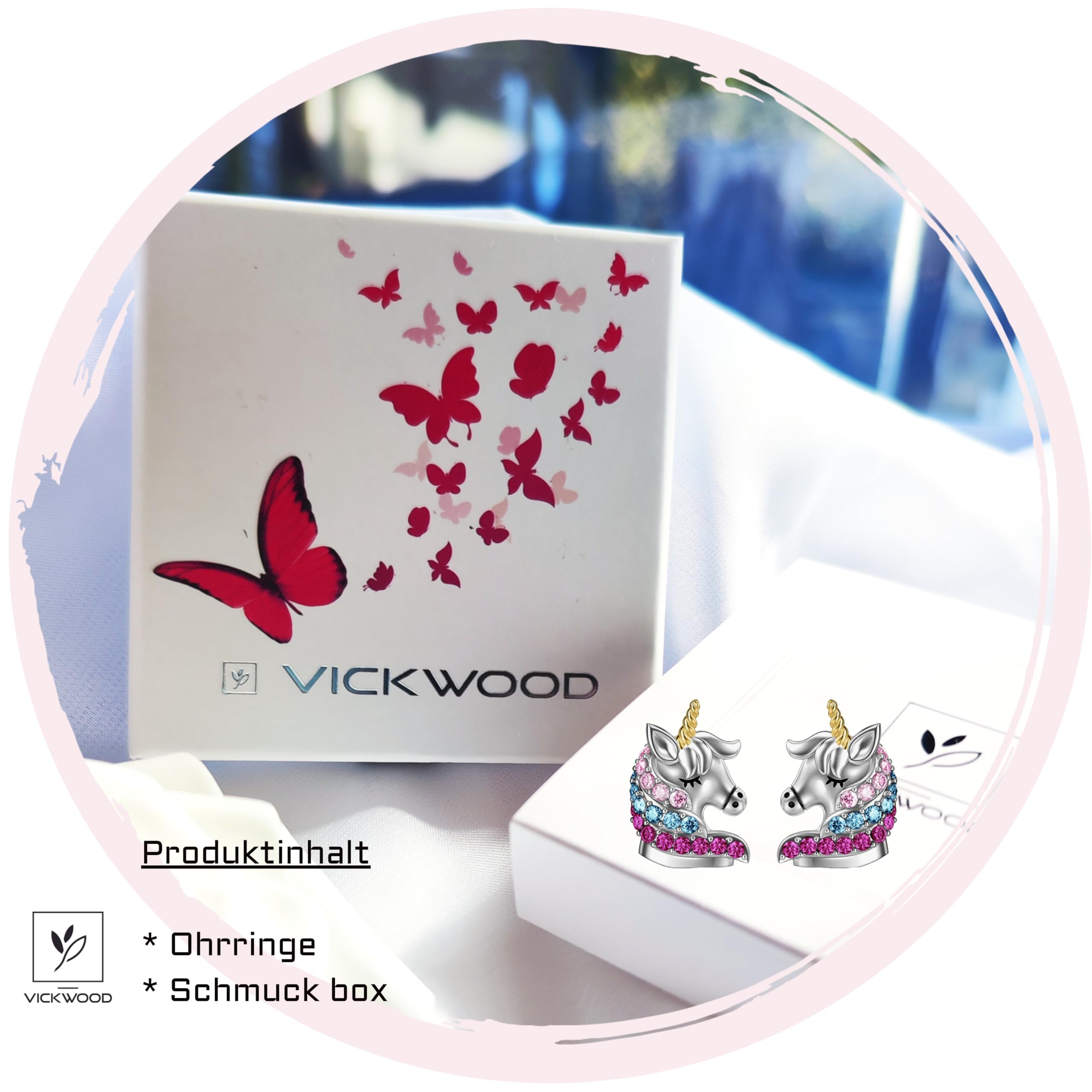 Pendientes de plata de ley 925 con diseño de mariposa, diseño de unicornio, con nácar, corazón y gotas para niñas, Plata, Circonia cúbica