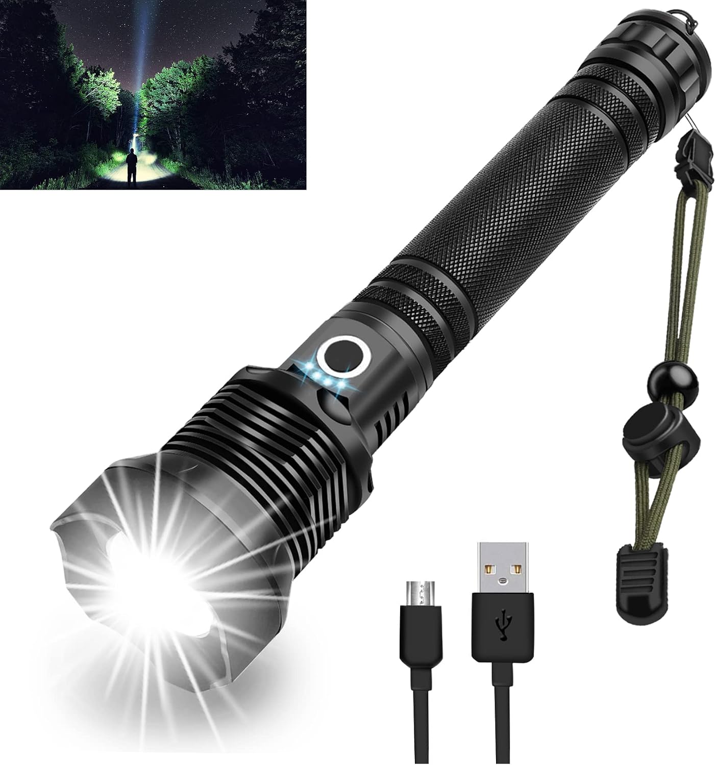 Rechargeable LED Flashlights High Lumens, 120000 Lumen Super Bright Powerful Flashlights, 5 Light Modes, Zoomable, IPX6 Waterproof for Camping, Hiking