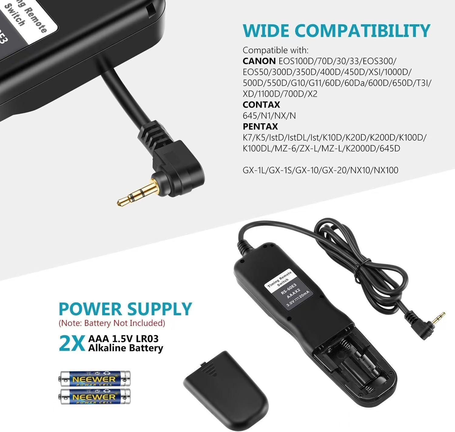 NEEWER Télécommande de Minuterie Déclencheur À Distance Minuteur Replacement EZA-C1 Pour Canon EOS Pentax Hasselblad Contax RS-60E3