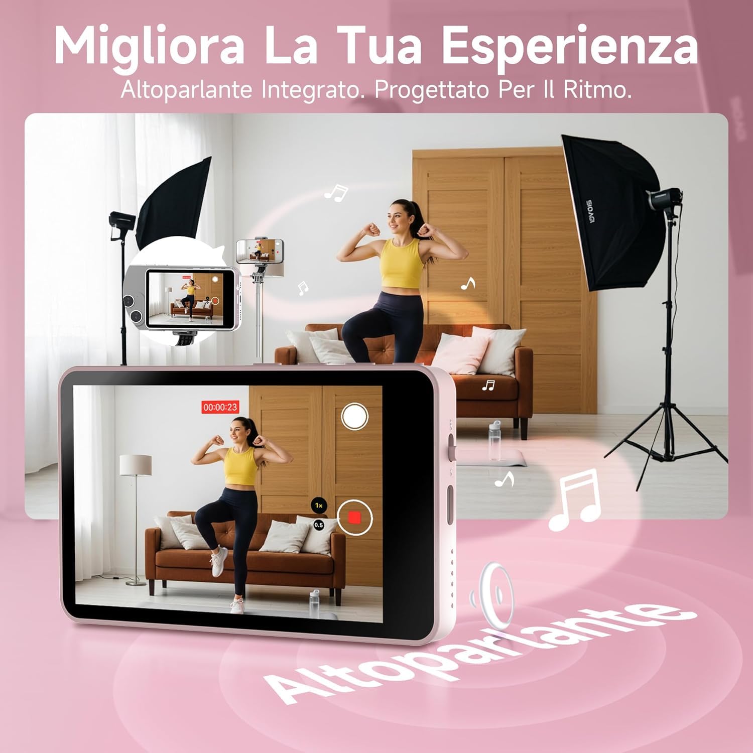 SYNCO XView Vlog Selfie Monitor Schermo 4K per iPhone e Android, Wireless Magnetico Telecamera Posteriore Phone Monitor con Gamma 164FT, Batteria 3H, Altoparlante Integrato per Youtube TikTok (Rosa)