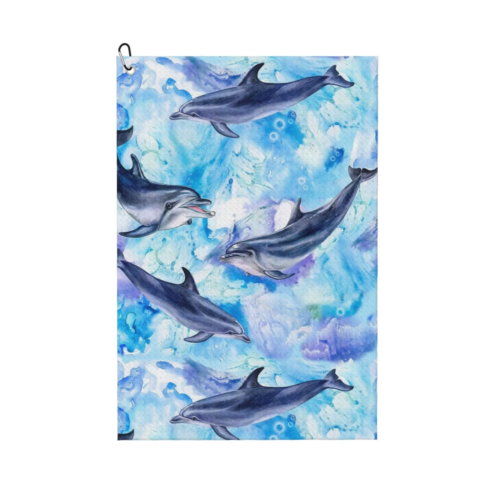 Hnnkloy Painting Dolphin, 16x24 in Portable Waffle Golf Towels with Carabiner Clip for Golf Bag